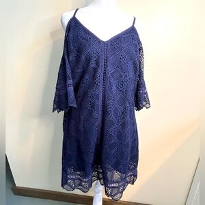 Laundry By Shelli Segal Navy Crochet Trapeze Mini Dress